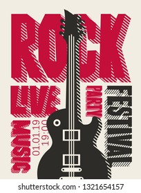 Vector poster or banner for Rock Festival or party of live music with an electric guitar. Template for flyers, banners, invitations, brochures and covers