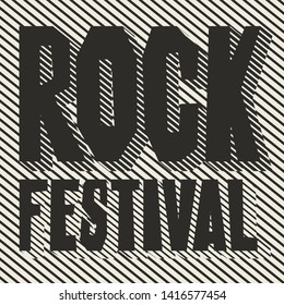 Vector poster or banner with words Rock Festival on the striped background. Template for flyers, banners, invitations, brochures and covers