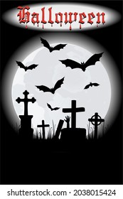 Vector Poster with bats and Halloween text in Ghothic characters