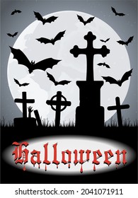 Vector Poster with bats and Halloween text in Ghothic characters