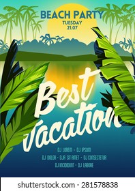 Vector Poster Beach Party, Best Vacation