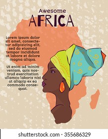 Vector poster with beautiful African American woman and map