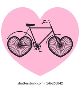 Vector poster with bicycle on pink heart