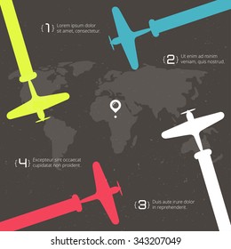 Vector Poster With Biplanes, Airplane Stream Jet And Info Graphic Elements, Pop-art Minimalistic Style,  For Travel Agencies, Aviation Companies