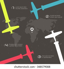 Vector Poster With Biplanes, Airplane Stream Jet And Info Graphic Elements, Pop-art Minimalistic Style,  For Travel Agencies, Aviation Companies