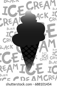 vector poster with black ice cream. Popular and modern postcard, card, picture, flyer, discount flyer