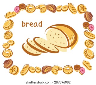 Vector poster of bread in the center of image and different baking around image