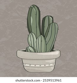 Cartel de Vector con cactus, fondo texturizado grunge. Un dibujo detallado de una planta de la casa. Diseño de la postal, cartel de la pared, etiqueta engomada, tatuaje.
