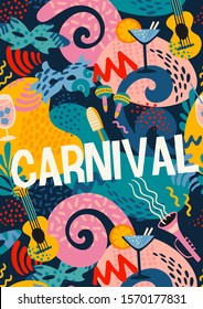 Vector poster with carnival objects and abstract shapes. Design element for carnival concept and other use.