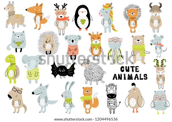 Vector Poster Cartoon Cute Animals Kids Stock Vector Royalty Free