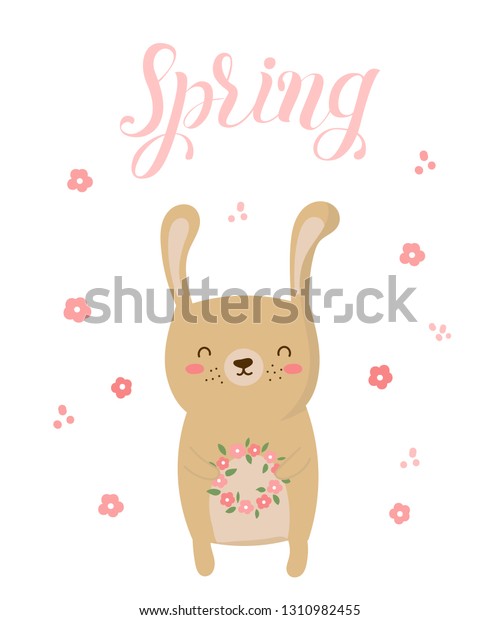 Vector Poster Cartoon Cute Rabbit Spring Stock Vector (Royalty Free ...