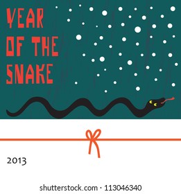 Vector poster. Cartoon image of a snake crawling through the snow / Chinese New Year 2013 Translation: Snake Year
