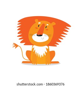 Vector poster with cartoon lion. The lion is sitting. African animal. Funny lion. cartoon character vector
