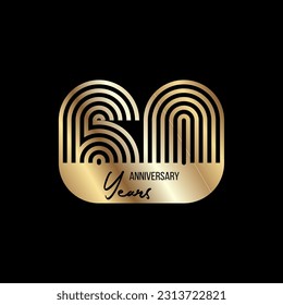 Vector poster celebrating the 60th anniversary. Celebration of 60 years, gold stylish poster on black background. Anniversary card.