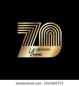 Vector poster celebrating the 70th anniversary. Celebrating 70 years gold stylish poster on black background. Anniversary card.