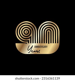 Vector poster celebrating the 90th anniversary. Celebrating 90 years, gold stylish poster on black background. Anniversary card.