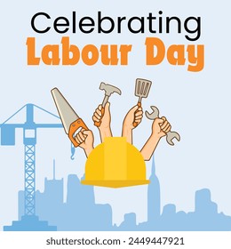 vector poster of Celebrationg  Labor Day On 1st May hand lettring with tools.