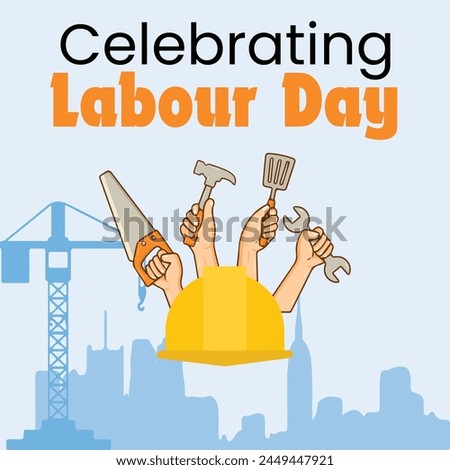 vector poster of Celebrationg  Labor Day On 1st May hand lettring with tools.