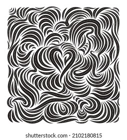 Vector poster, chasing, stencil, template, impression. Curls, in a pattern, black and white pattern for interior and printing.