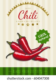 Vector poster with a chili in a sketch style. Vector illustration for your design