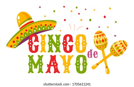 Vector poster for Cinco de mayo with mexican sombrero and maracas. Cinco de mayo festival.