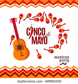 Afiche vectorial de los antecedentes de la celebración del Cinco De Mayo. Cartel vectorial de México. Cartel de la Fiesta Cinco De Mayo. Anuncio de Fiesta, carné, invitación. Cinco de mayo para el partido mexicano