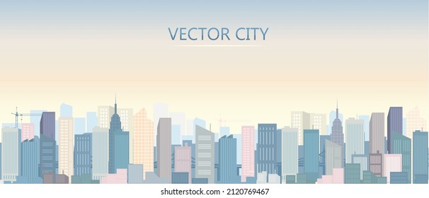 Afiche vectorial con vistas a la ciudad. Rascacielos modernos. Vista panorámica. Paisaje urbano.