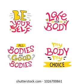 Vector poster collection with phrases and decor elements. Typography card, color image. Design for t-shirt and prints.