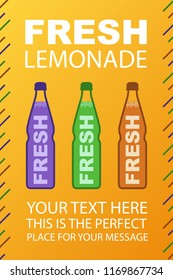 vector poster with colorful bottle fresh lemonade for store, market, sale banner, shop, company, firm. 10 eps