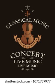 Vector poster for a concert of classical music with violin in retro style