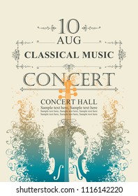 Vector poster for a concert of classical music with place for text on abstract background with violin