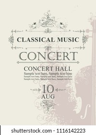 Vector poster for a concert of classical music with place for text on abstract background with violin