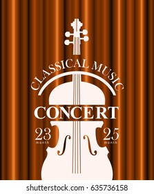 vector poster for a concert of classical music with a velvet curtain and violin