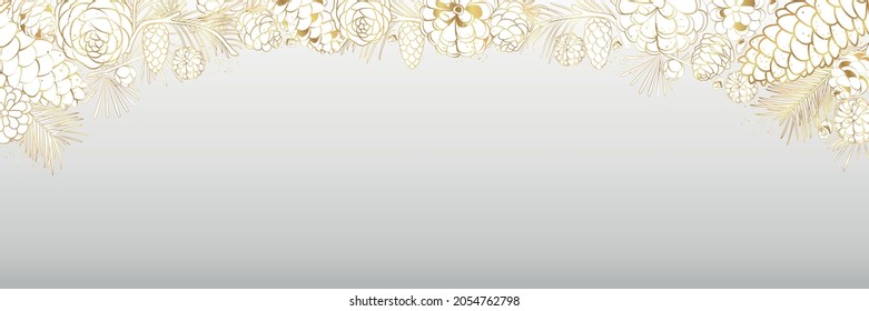Afiche vectorial con conos y ramitas sobre un fondo gris en estilo de arte lineal.
