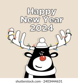 vector poster cool and Funny Christmas deer. digital poster with congratulations for holliday party poster concert or festival cover or greeting card