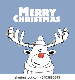 vector poster cool and Funny Christmas deer. digital poster with congratulations for holliday party poster concert or festival cover or greeting card
