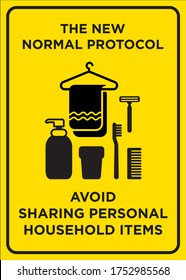 Vector Poster: Corona Virus, Avoid Sharing Personal Household Items