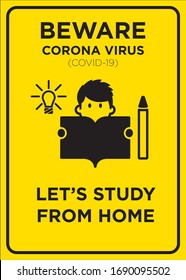 Vector Poster: Corona Virus (COVID-19), Let’s study from home poster