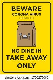 Cartel del vector: Virus Corona (COVID-19), sin vino, sólo afiche Take Away