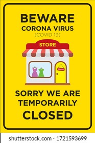 Vector Poster: Corona Virus (COVID-19), Sorry We are Temporarily Closed