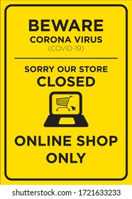 Vector Poster: Corona Virus (COVID-19), Sorry Our Store Closed, Online Shop Only