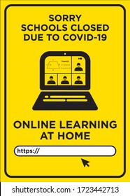 Vector Poster: Corona Virus (COVID-19), Sorry, Schools Closed Due To Covid-19, Online Learning At Home