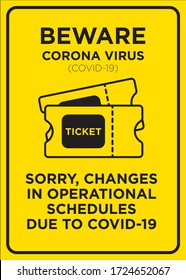 Vector Poster: Corona Virus (COVID-19), Sorry, Changes in Operational Schedules Due to COVID-19