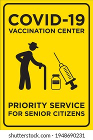 Cartel del vector: Virus Corona (COVID-19), Centro de Vacunación Covid-19, Servicio prioritario para adultos mayores