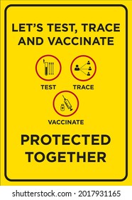Vector Poster: Corona Virus (COVID-19), Protected Together, Let’s Test, Trace and Vaccinate