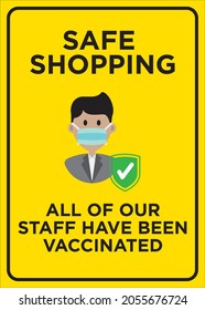 Vector Poster: Corona Virus (COVID-19), Safe Shopping, All Of Our Staff Have Been Vaccinated