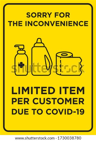 Vector Poster: Corona Virus, Limited Item per Customer Due to COVID-19 (Customer Notice) Stock photo © 