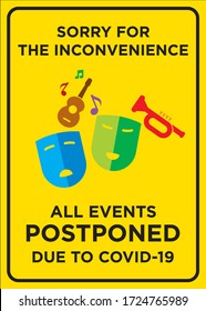 Vector Poster: Corona Virus, Sorry for the Inconvenience, All Events Postponed Due to COVID-19