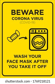 Vector Poster: Corona Virus, Wash Your Face Mask After You Take It Off