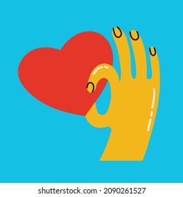Afiche vectorial de Pareja en el fondo del corazón. Afiche del día de San Valentín, San Valentín, fondo abstracto, geométrico.